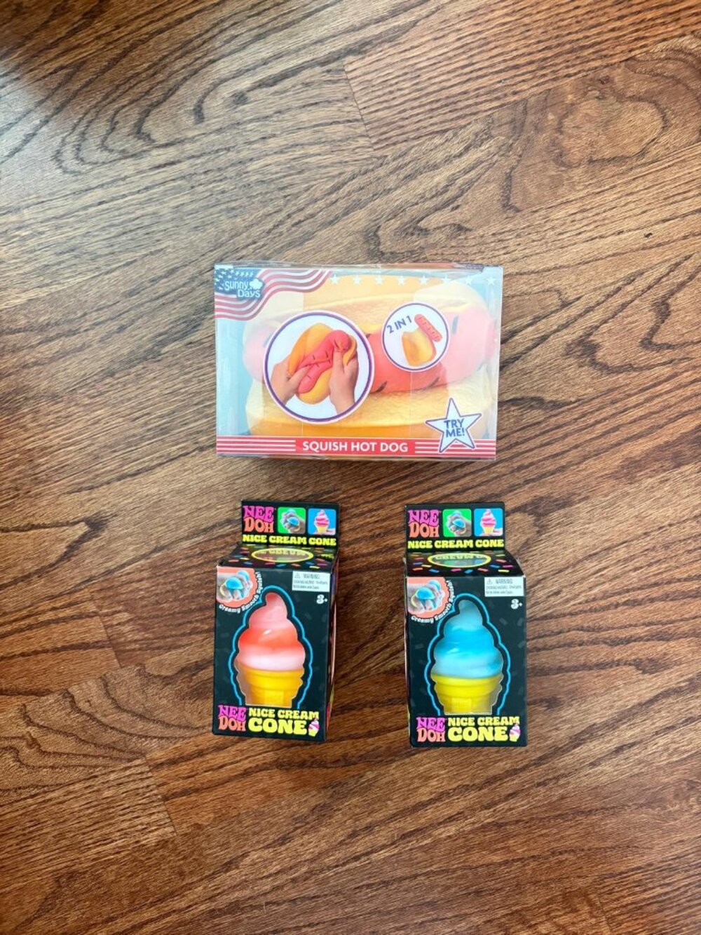 Schylling NeeDoh Orange & Blue Ice Cream Cone + Jumbo Hot Dog Squishy Fidget Toy